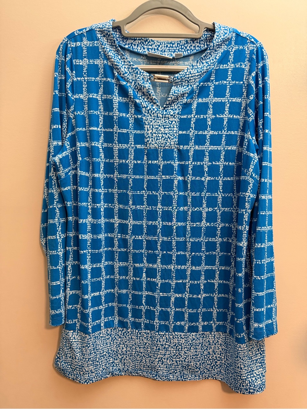 Susan Graver Blue Printed Long-Sleeve Tunic Top